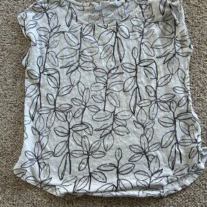 Cynthia Rowley Women’s S White Linen Tee Black Floral Resort Office Siren